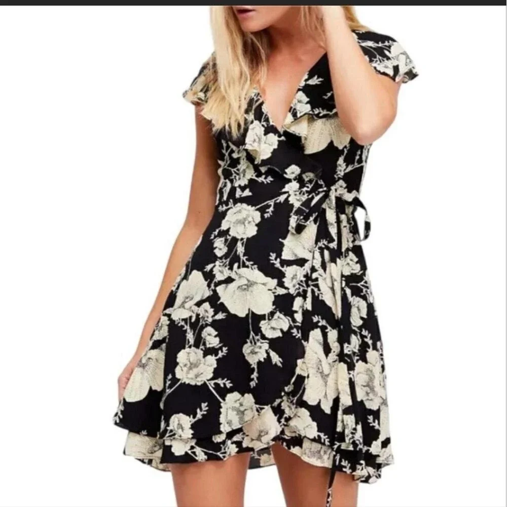 Free People French Quarter Wrap Dress Onyx Combo MSRP $128 Size M